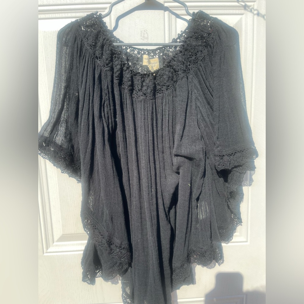 Ralph Lauren Denim & Supply Black off shoulder gauze lace Top w/ bell sleeves - Picture 2 of 16